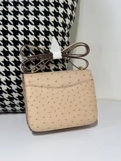 Ostrich Leather Rose Pink 18cm Gold Hardware Flap Shoulder Bag WOB074 image 3