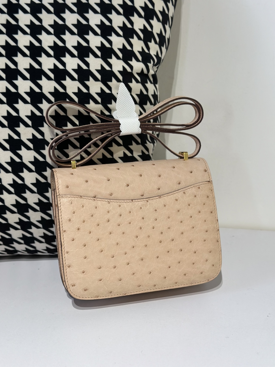 Ostrich Leather Rose Pink 18cm Gold Hardware Flap Shoulder Bag WOB074 photo 3