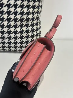 Ostrich Leather Ceramic Pink 18cm Silver Hardware Flap Shoulder Bag WOB076 image 4