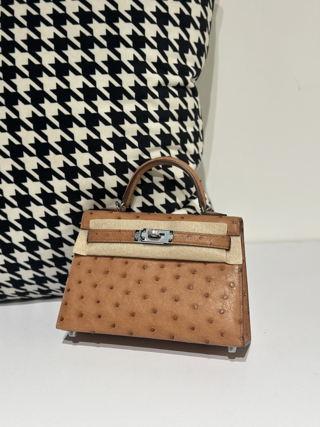 Ostrich Leather Golden Brown Silver Hardware Series II Top Handle Bag WOB077 image 2