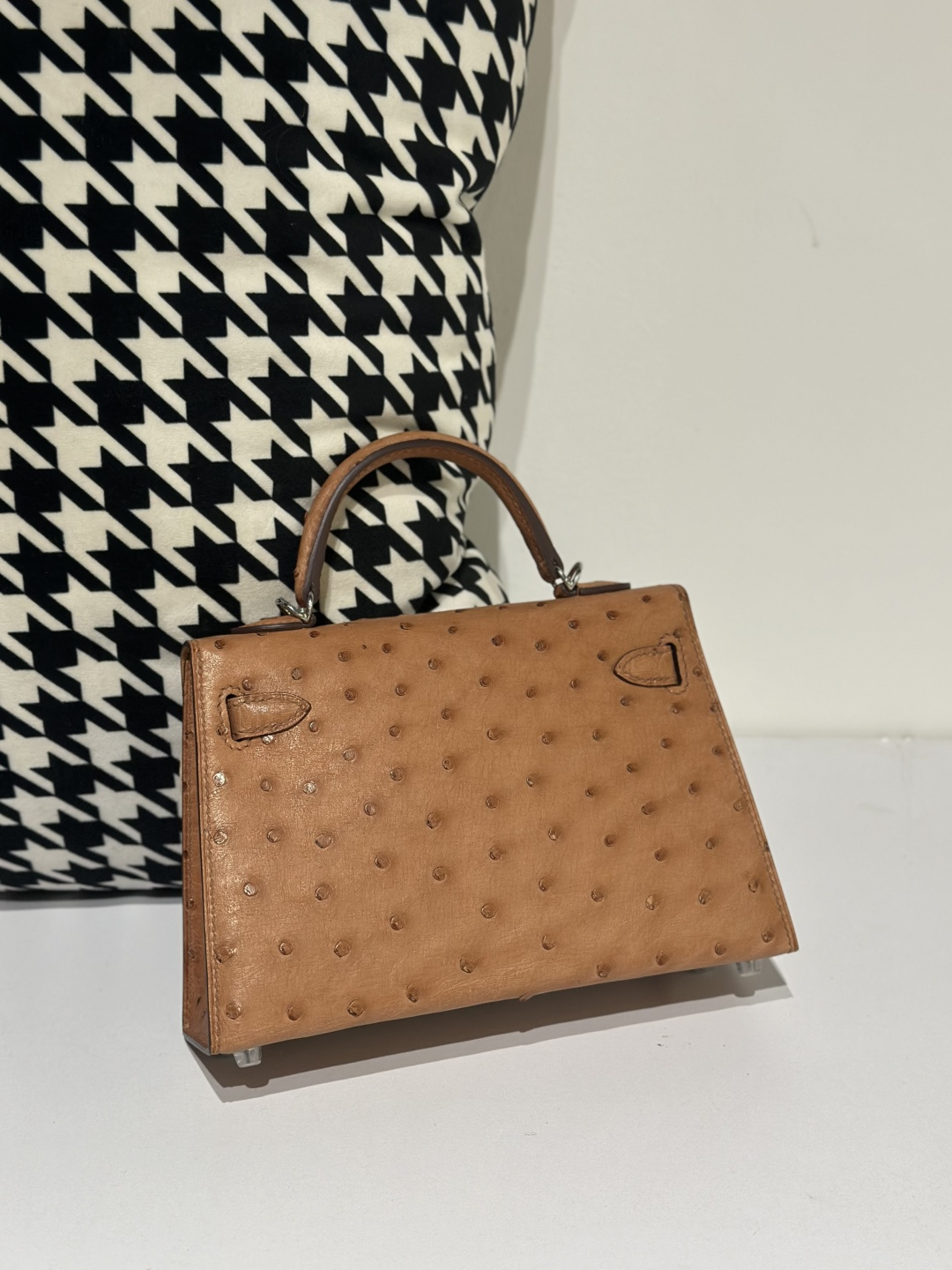 Ostrich Leather Golden Brown Silver Hardware Series II Top Handle Bag WOB077 image 3