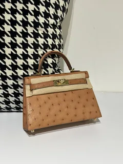Ostrich Leather Golden Brown Gold Hardware Series II Top Handle Bag WOB078 image 1