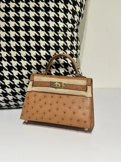 Ostrich Leather Golden Brown Gold Hardware Series II Top Handle Bag WOB078 image 2
