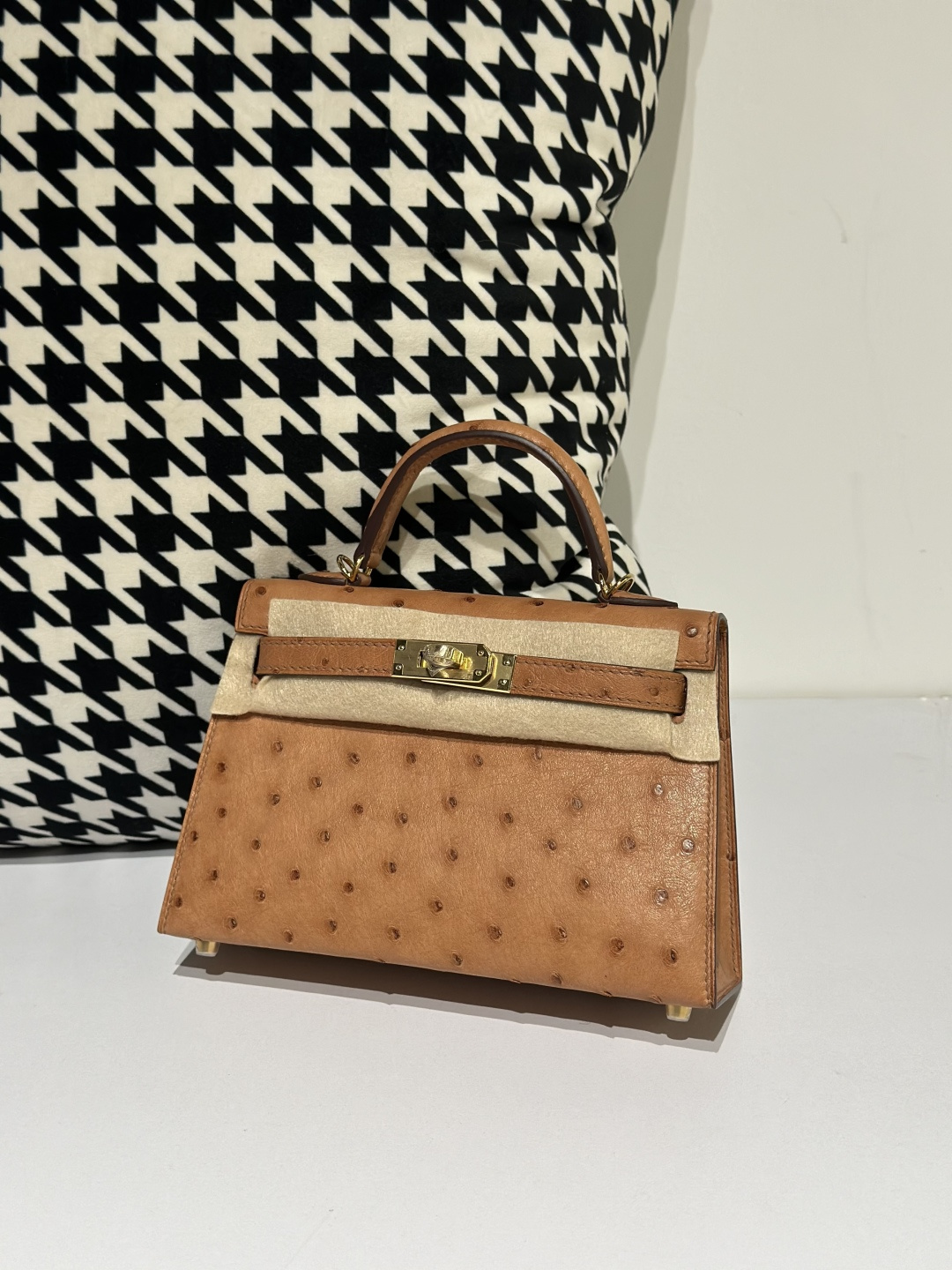 Ostrich Leather Golden Brown Gold Hardware Series II Top Handle Bag WOB078 image 2