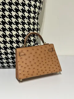 Ostrich Leather Golden Brown Gold Hardware Series II Top Handle Bag WOB078 image 3