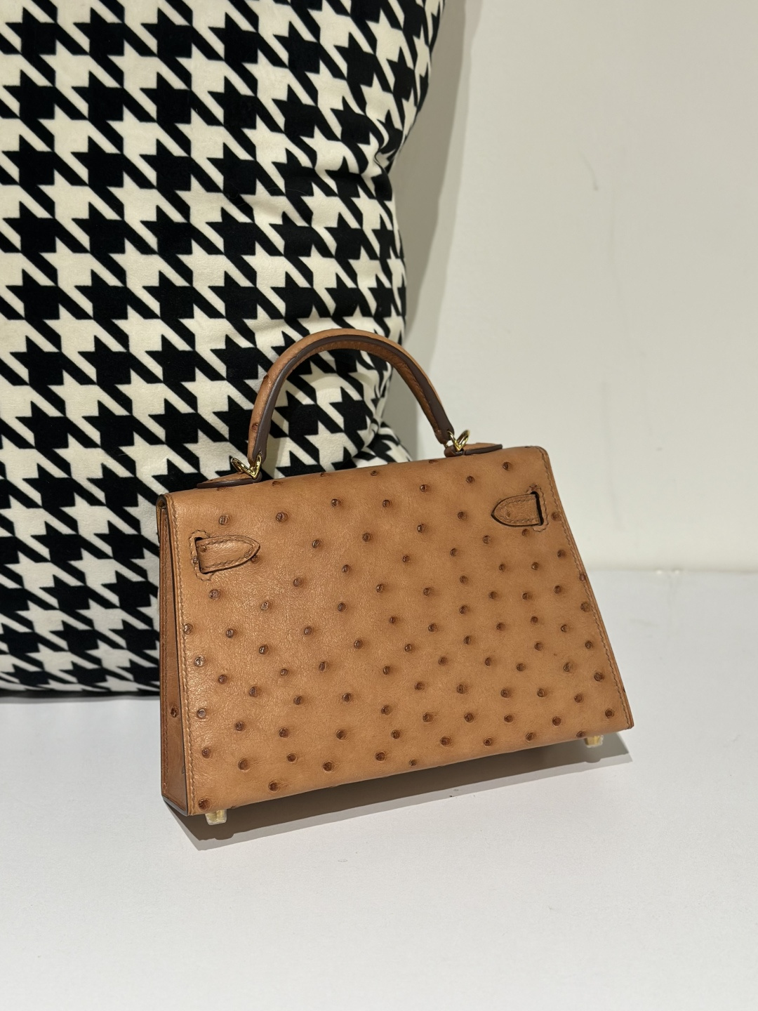 Ostrich Leather Golden Brown Gold Hardware Series II Top Handle Bag WOB078 image 3