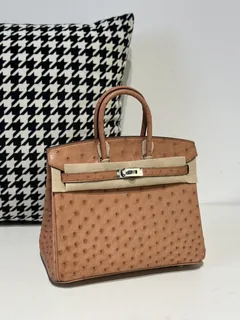 Ostrich Leather Golden Brown 25cm Silver Hardware Top Handle Tote Bag WOB079 image 2