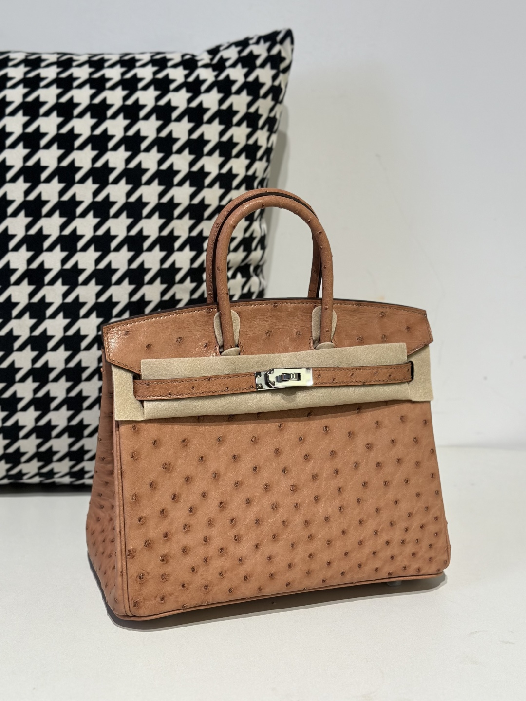 Ostrich Leather Golden Brown 25cm Silver Hardware Top Handle Tote Bag WOB079 image 2