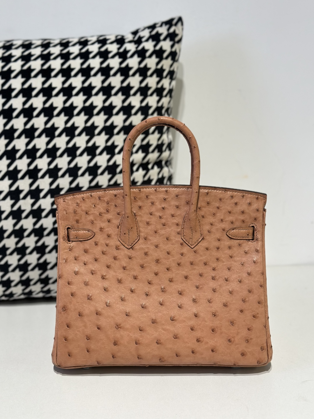 Ostrich Leather Golden Brown 25cm Silver Hardware Top Handle Tote Bag WOB079 image 3
