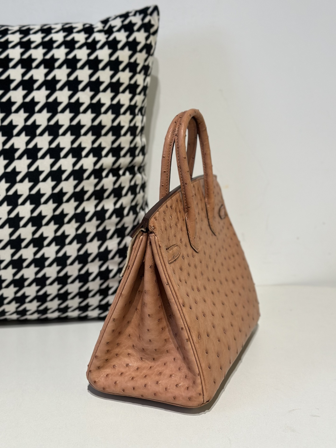 Ostrich Leather Golden Brown 25cm Silver Hardware Top Handle Tote Bag WOB079 image 4