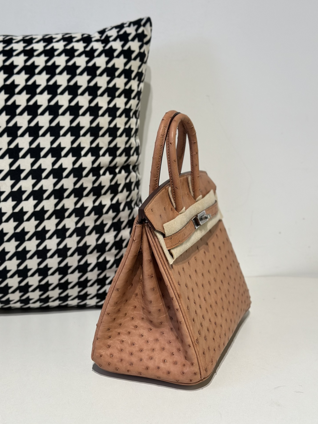 Ostrich Leather Golden Brown 25cm Silver Hardware Top Handle Tote Bag WOB079 image 5