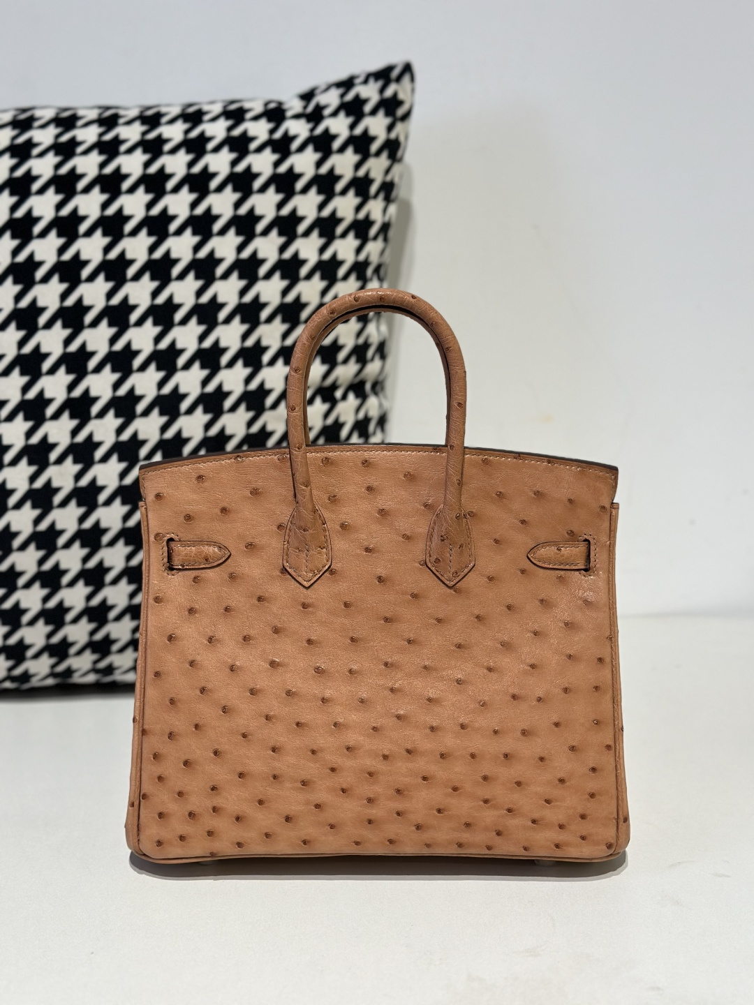 Ostrich Leather Golden Brown 25cm Gold Hardware Top Handle Tote Bag WOB080 image 3