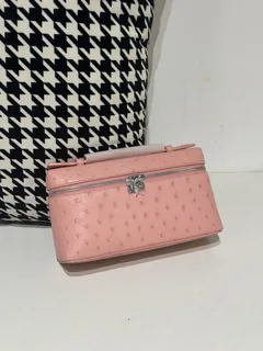 Ostrich Leather Pink 19cm Silver Hardware Top Handle Bag WOB081 image 1