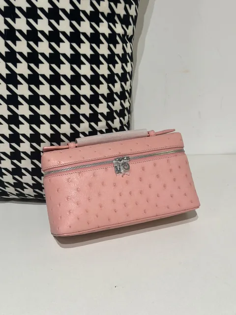 Ostrich Leather Pink 19cm Silver Hardware Top Handle Bag WOB081