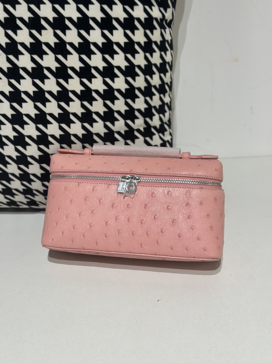Ostrich Leather Pink 19cm Silver Hardware Top Handle Bag WOB081 image 2