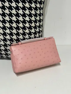 Ostrich Leather Pink 19cm Silver Hardware Top Handle Bag WOB081 image 3