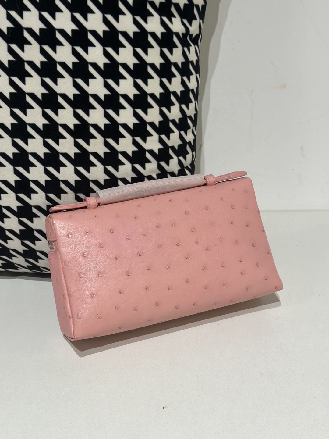 Ostrich Leather Pink 19cm Silver Hardware Top Handle Bag WOB081 image 3