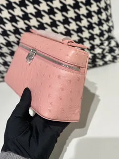 Ostrich Leather Pink 19cm Silver Hardware Top Handle Bag WOB081 image 4