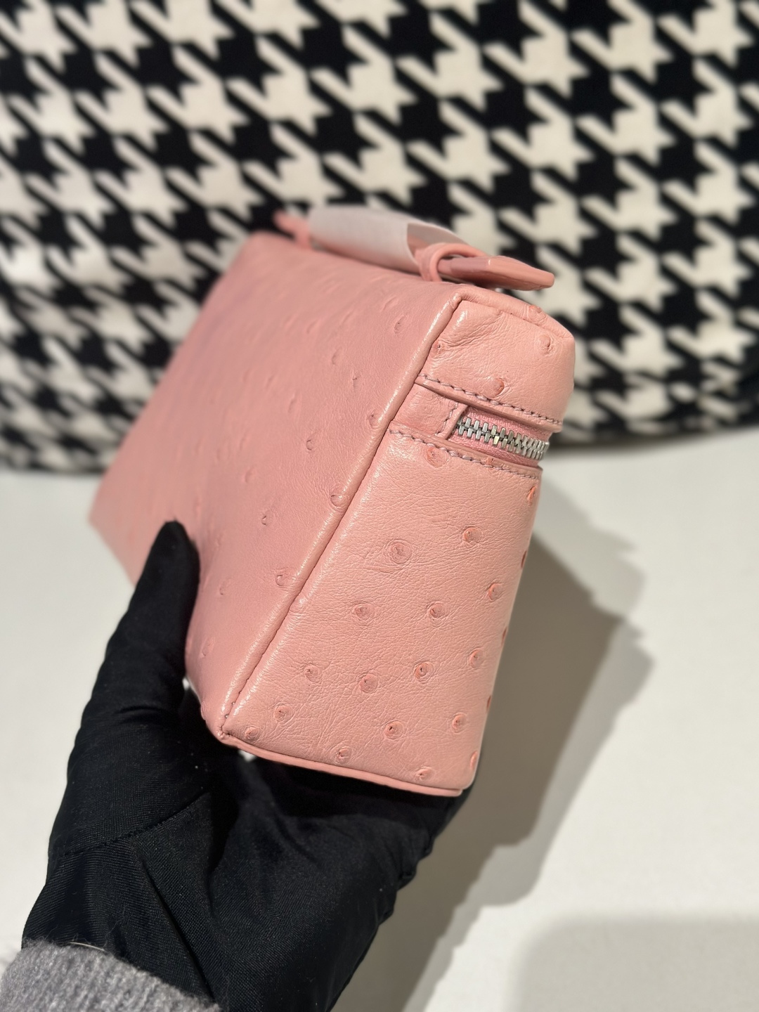 Ostrich Leather Pink 19cm Silver Hardware Top Handle Bag WOB081 image 5