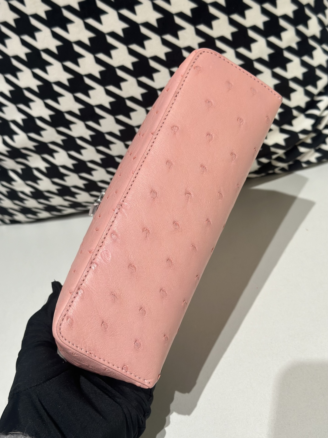 Ostrich Leather Pink 19cm Silver Hardware Top Handle Bag WOB081 image 6