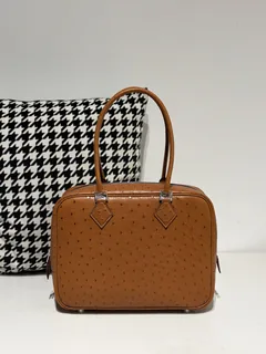 Ostrich Leather Golden Brown Silver Hardware Feather Bag WOB082 image 1