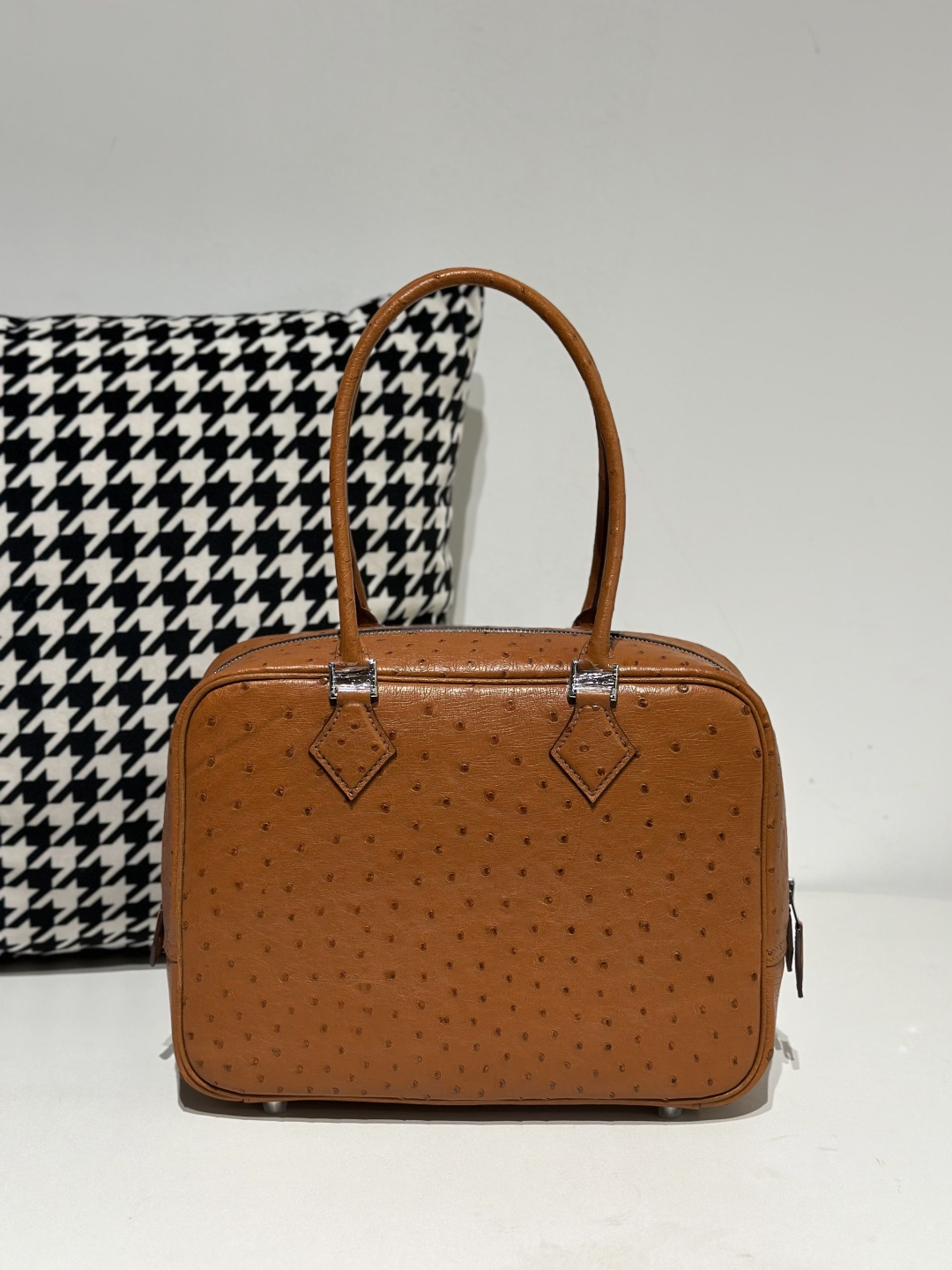 Ostrich Leather Golden Brown Silver Hardware Feather Bag WOB082 image 3