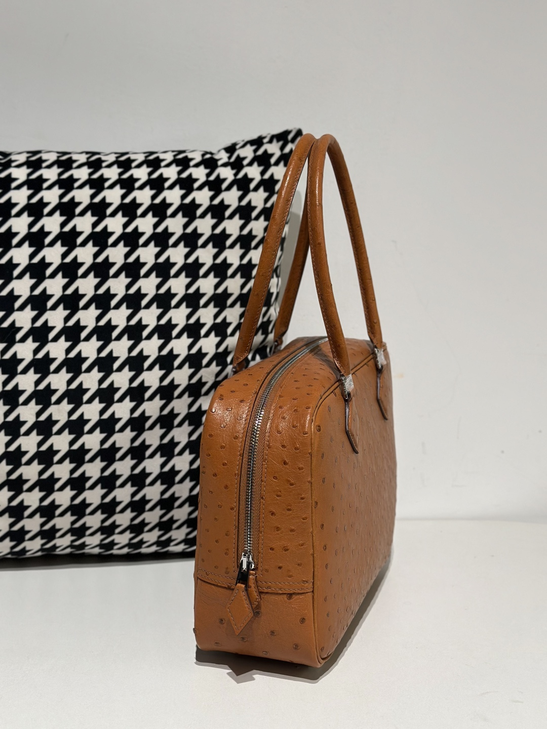 Ostrich Leather Golden Brown Silver Hardware Feather Bag WOB082 image 4