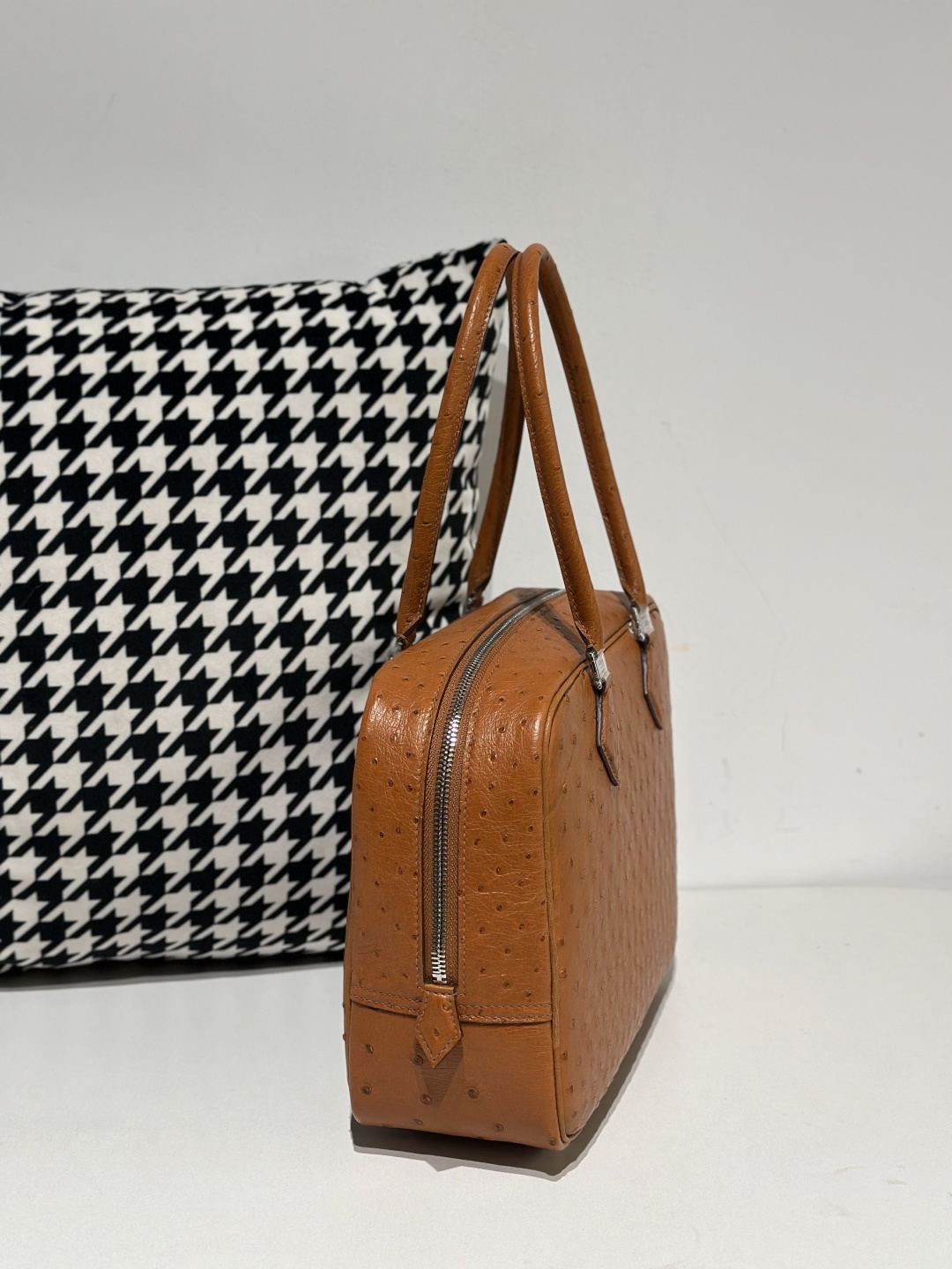 Ostrich Leather Golden Brown Silver Hardware Feather Bag WOB082 image 5