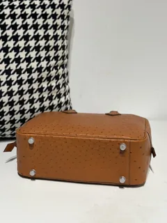 Ostrich Leather Golden Brown Silver Hardware Feather Bag WOB082 image 6