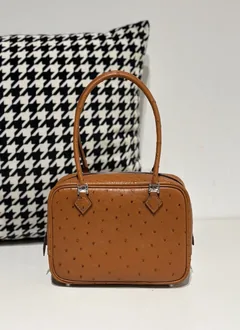 Ostrich Leather Golden Brown Silver Hardware Feather Bag WOB083 image 1