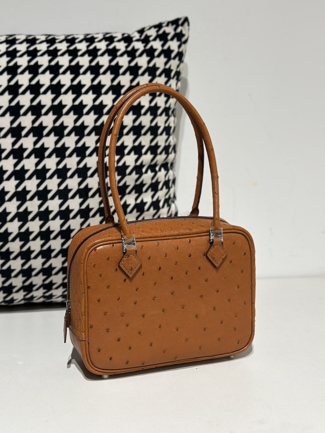 Ostrich Leather Golden Brown Silver Hardware Feather Bag WOB083 image 2