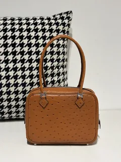 Ostrich Leather Golden Brown Silver Hardware Feather Bag WOB083 image 3