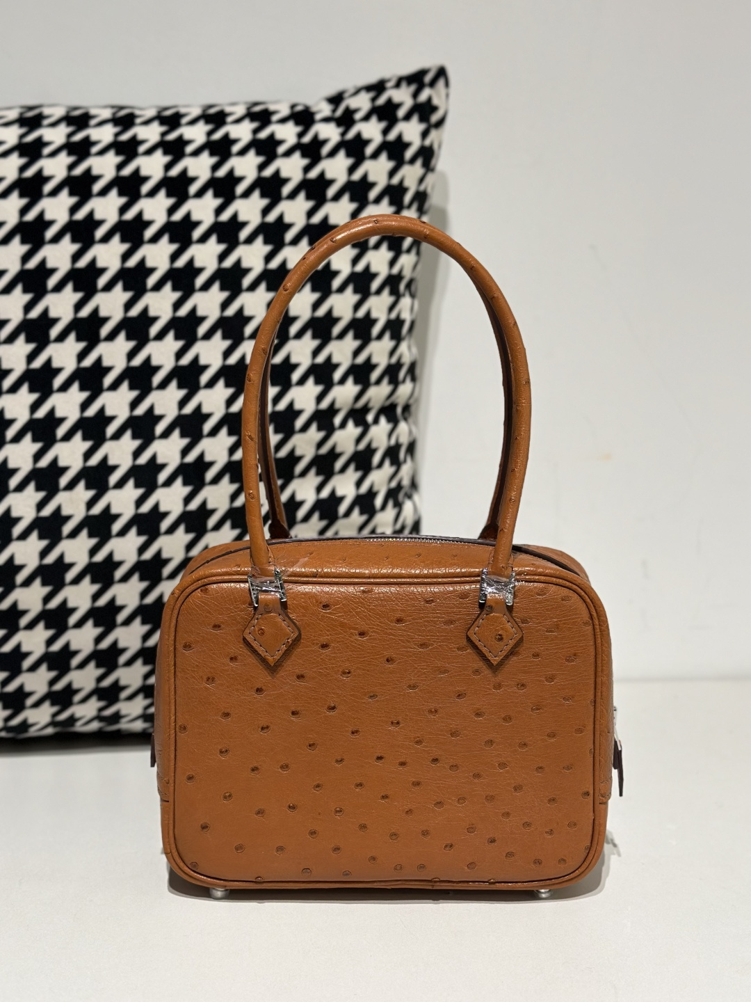 Ostrich Leather Golden Brown Silver Hardware Feather Bag WOB083 image 3