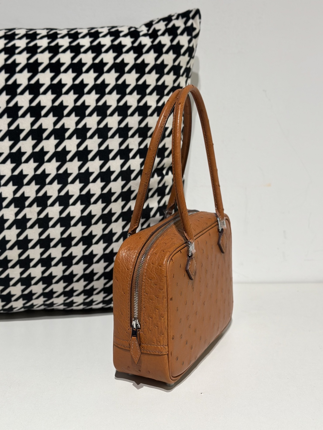 Ostrich Leather Golden Brown Silver Hardware Feather Bag WOB083 image 4