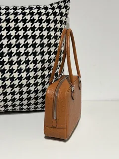 Ostrich Leather Golden Brown Silver Hardware Feather Bag WOB083 image 5