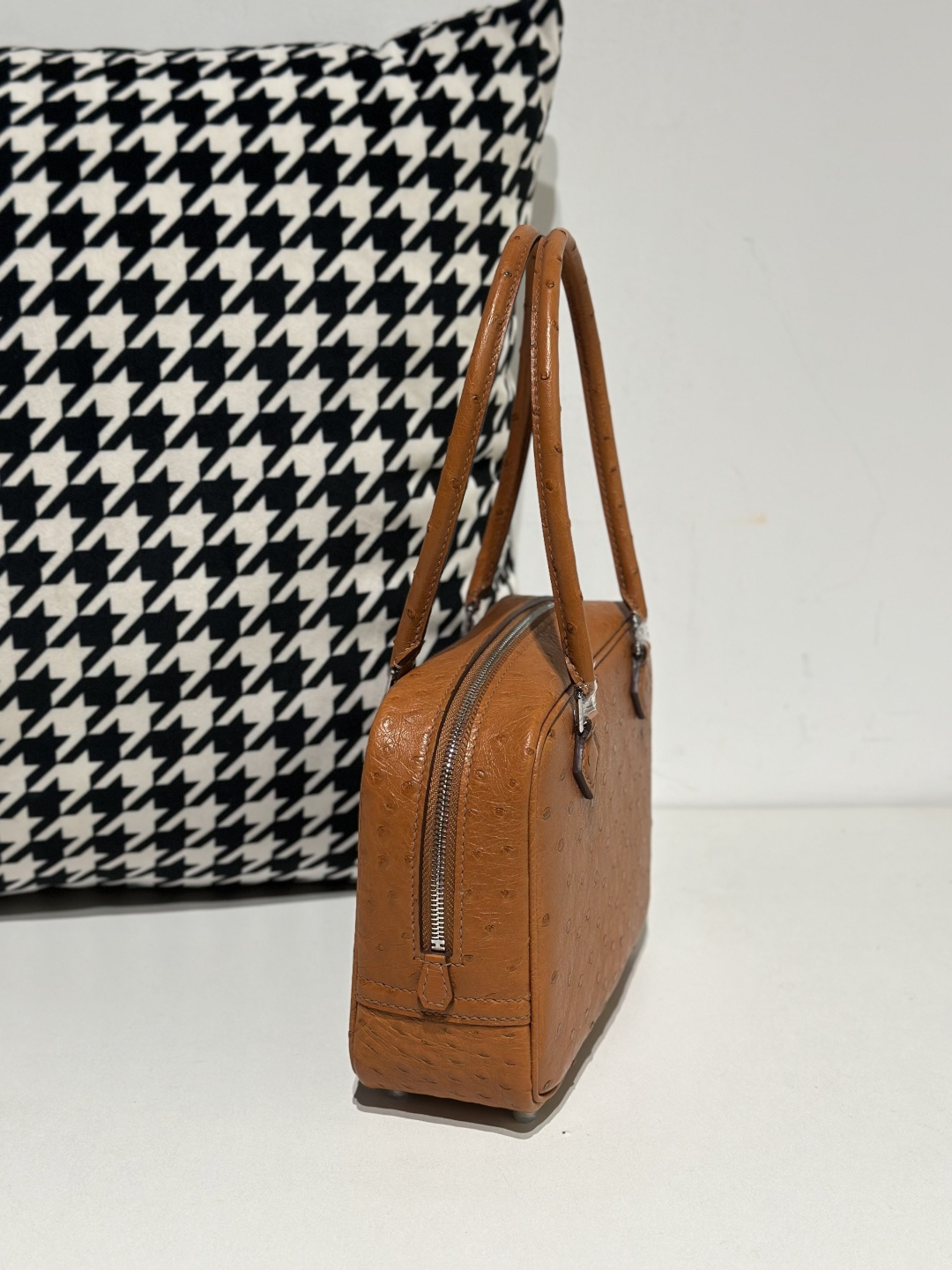 Ostrich Leather Golden Brown Silver Hardware Feather Bag WOB083 image 5