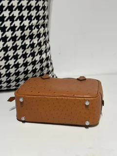 Ostrich Leather Golden Brown Silver Hardware Feather Bag WOB083 image 6