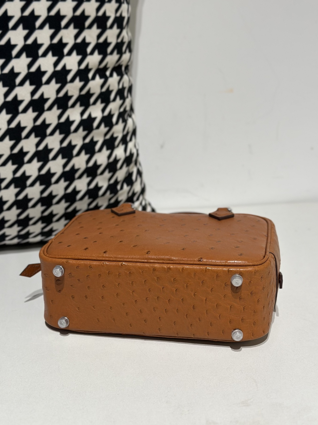 Ostrich Leather Golden Brown Silver Hardware Feather Bag WOB083 image 6