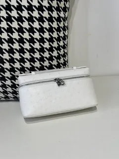 Ostrich Leather White 19cm Silver Hardware Top Handle Bag WOB084 image 1