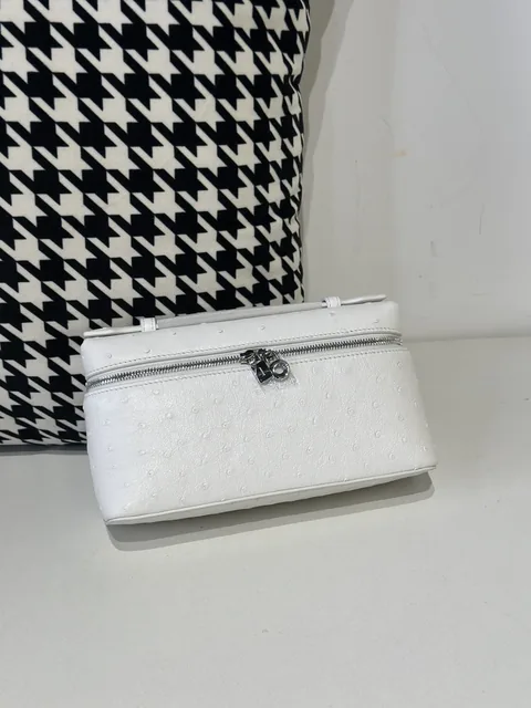 Ostrich Leather White 19cm Silver Hardware Top Handle Bag WOB084