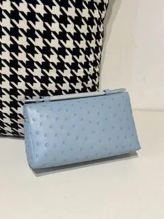 Ostrich Leather Sky Blue 19cm Silver Hardware Top Handle Bag WOB085 image 3