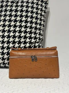 Ostrich Leather Golden Brown 19cm Silver Hardware Top Handle Bag WOB087 image 1