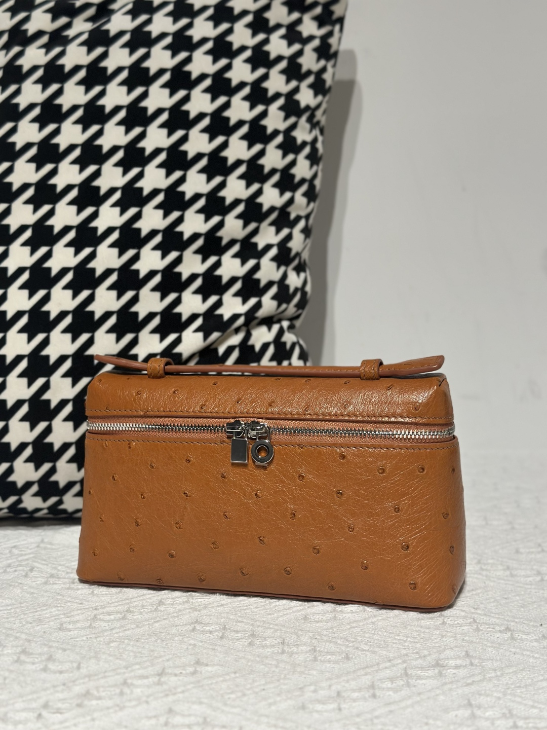 Ostrich Leather Golden Brown 19cm Silver Hardware Top Handle Bag WOB087 image 2