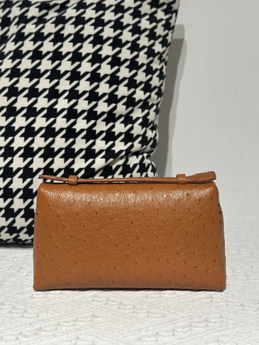 Ostrich Leather Golden Brown 19cm Silver Hardware Top Handle Bag WOB087 image 3