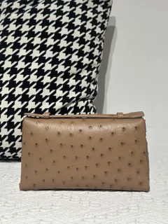 Ostrich Leather Milk Tea Beige 19cm Silver Hardware Top Handle Bag WOB089 image 3