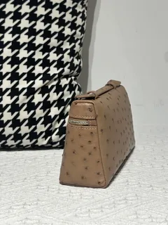 Ostrich Leather Milk Tea Beige 19cm Silver Hardware Top Handle Bag WOB089 image 4