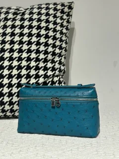 Ostrich Leather Aqua Blue 19cm Silver Hardware Top Handle Bag WOB090 image 2