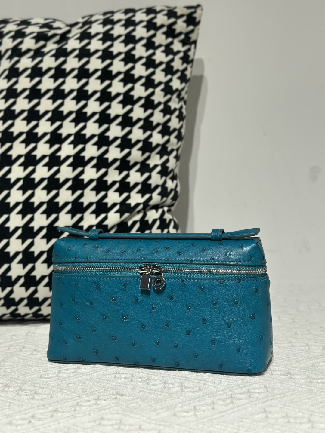Ostrich Leather Aqua Blue 19cm Silver Hardware Top Handle Bag WOB090 image 2