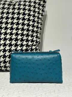 Ostrich Leather Aqua Blue 19cm Silver Hardware Top Handle Bag WOB090 image 3