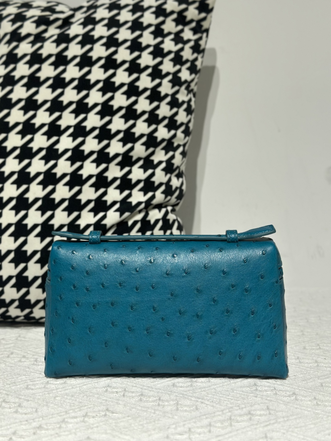 Ostrich Leather Aqua Blue 19cm Silver Hardware Top Handle Bag WOB090 image 3